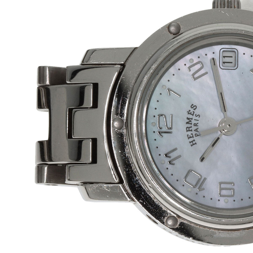 HERMES Watches Quartz CL4.210 Stainless Steel Silver Clipper Nacre Blue shell dial Women Used Authentic