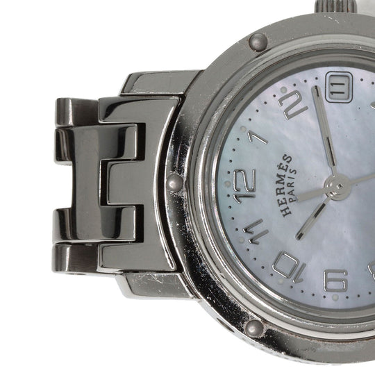 HERMES Watches Quartz CL4.210 Stainless Steel Silver Clipper Nacre Blue shell dial Women Used Authentic