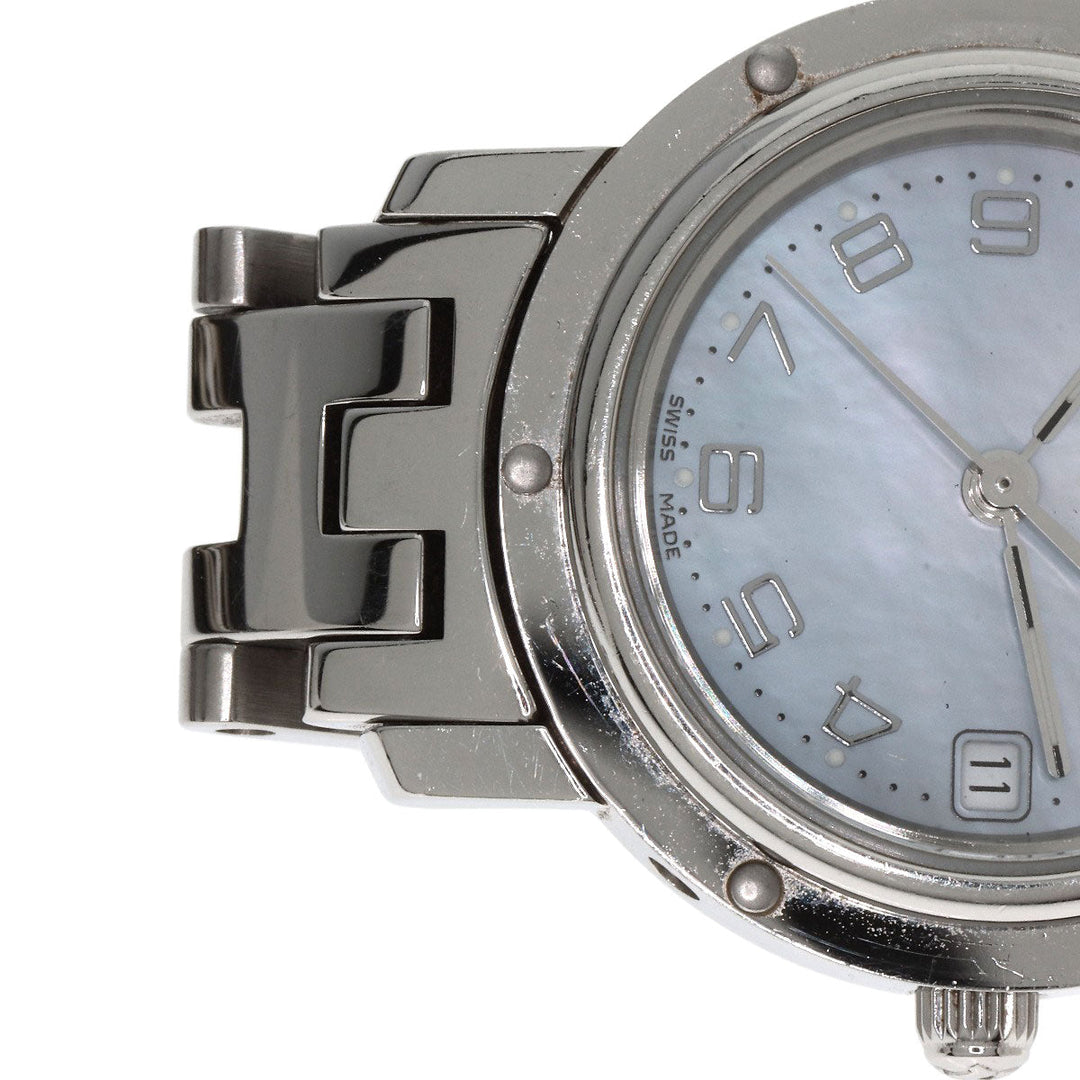 HERMES Watches Quartz CL4.210 Stainless Steel Silver Clipper Nacre Blue shell dial Women Used Authentic