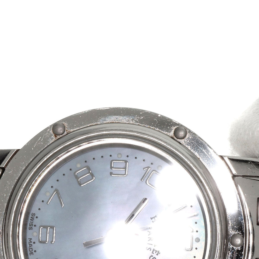 HERMES Watches Quartz CL4.210 Stainless Steel Silver Clipper Nacre Blue shell dial Women Used Authentic