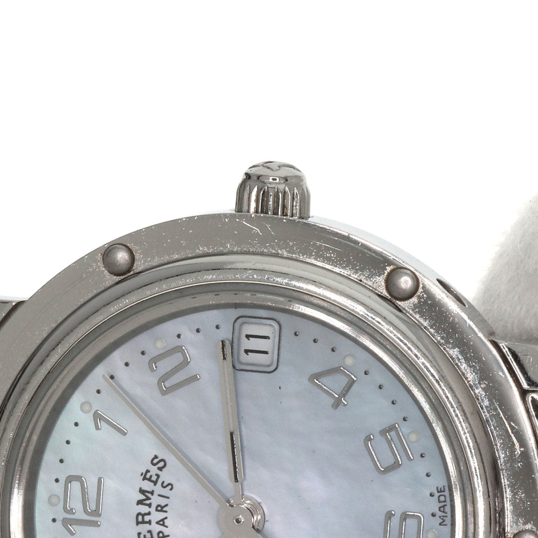 HERMES Watches Quartz CL4.210 Stainless Steel Silver Clipper Nacre Blue shell dial Women Used Authentic