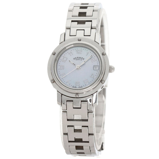 HERMES Watches Quartz CL4.210 Stainless Steel Silver Clipper Nacre Blue shell dial Women Used Authentic