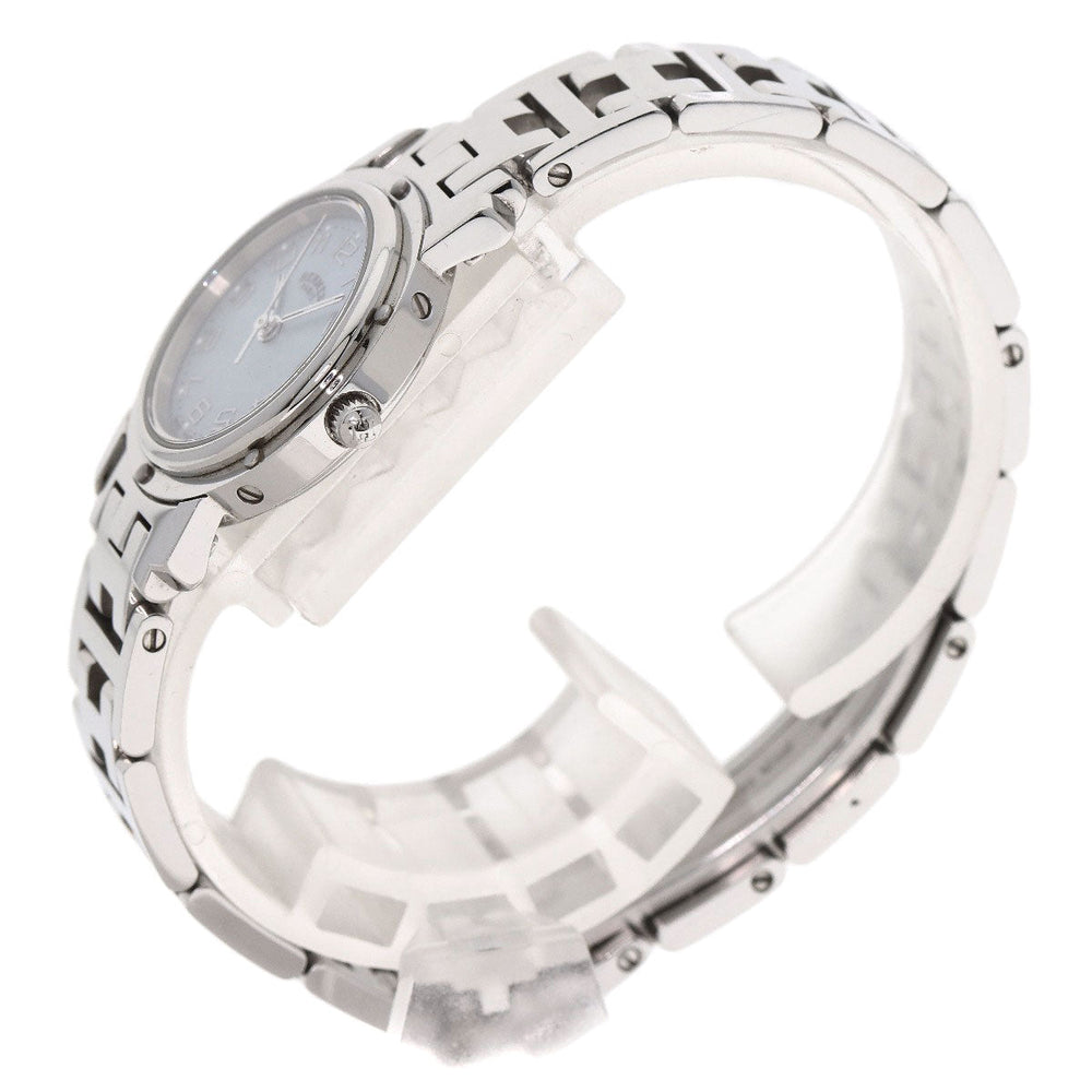 HERMES Watches Quartz CL4.210 Stainless Steel Silver Clipper Nacre Blue shell dial Women Used Authentic