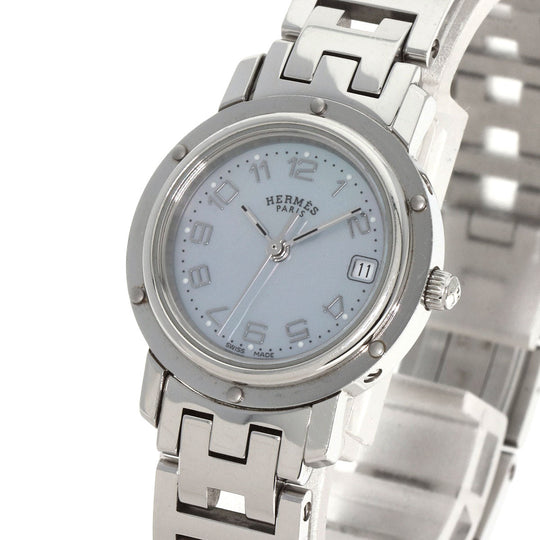 HERMES Watches Quartz CL4.210 Stainless Steel Silver Clipper Nacre Blue shell dial Women Used Authentic