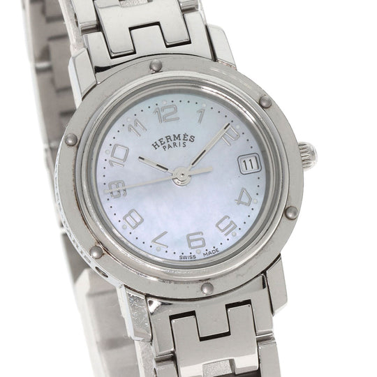 HERMES Watches Quartz CL4.210 Stainless Steel Silver Clipper Nacre Blue shell dial Women Used Authentic