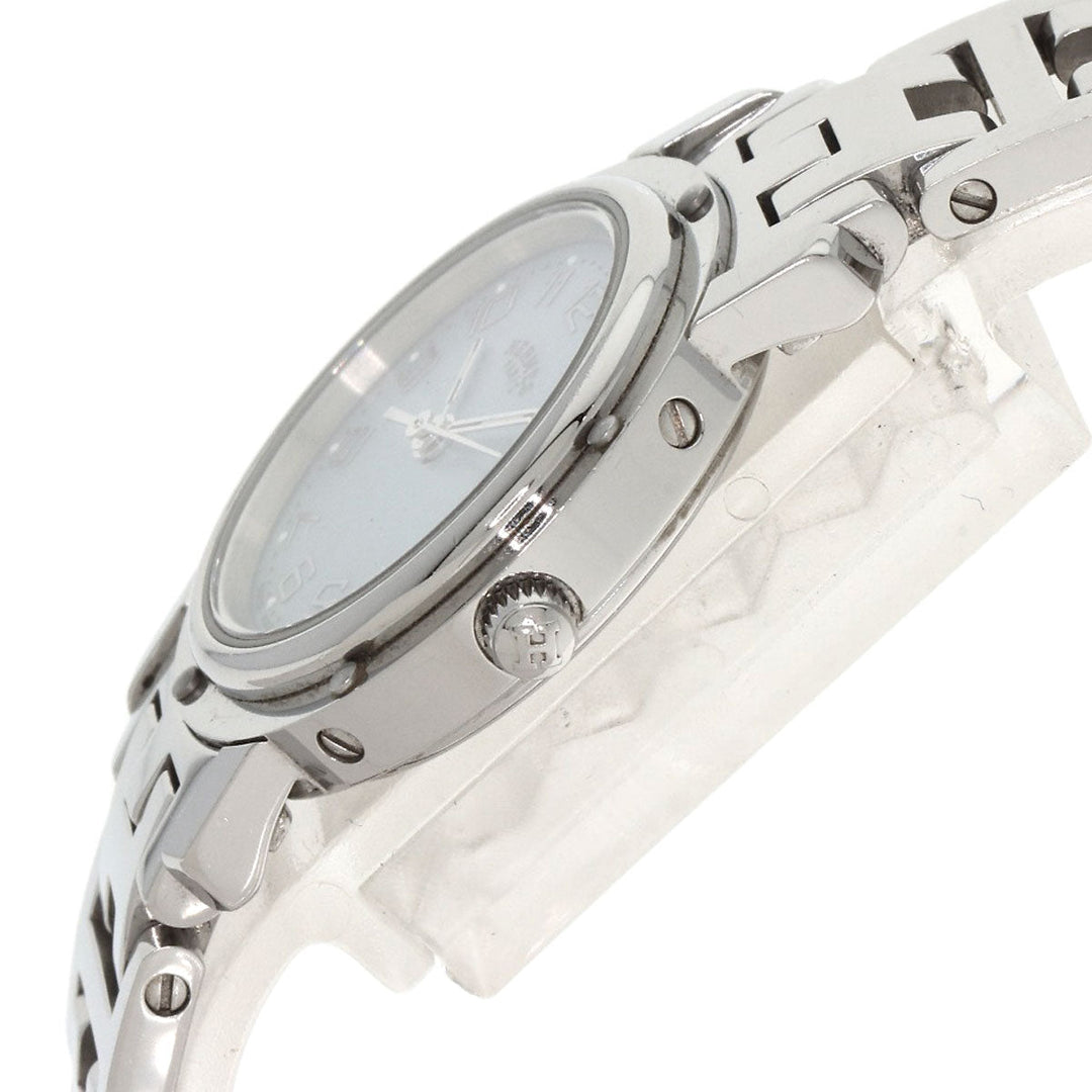 HERMES Watches Quartz CL4.210 Stainless Steel Silver Clipper Nacre Blue shell dial Women Used Authentic