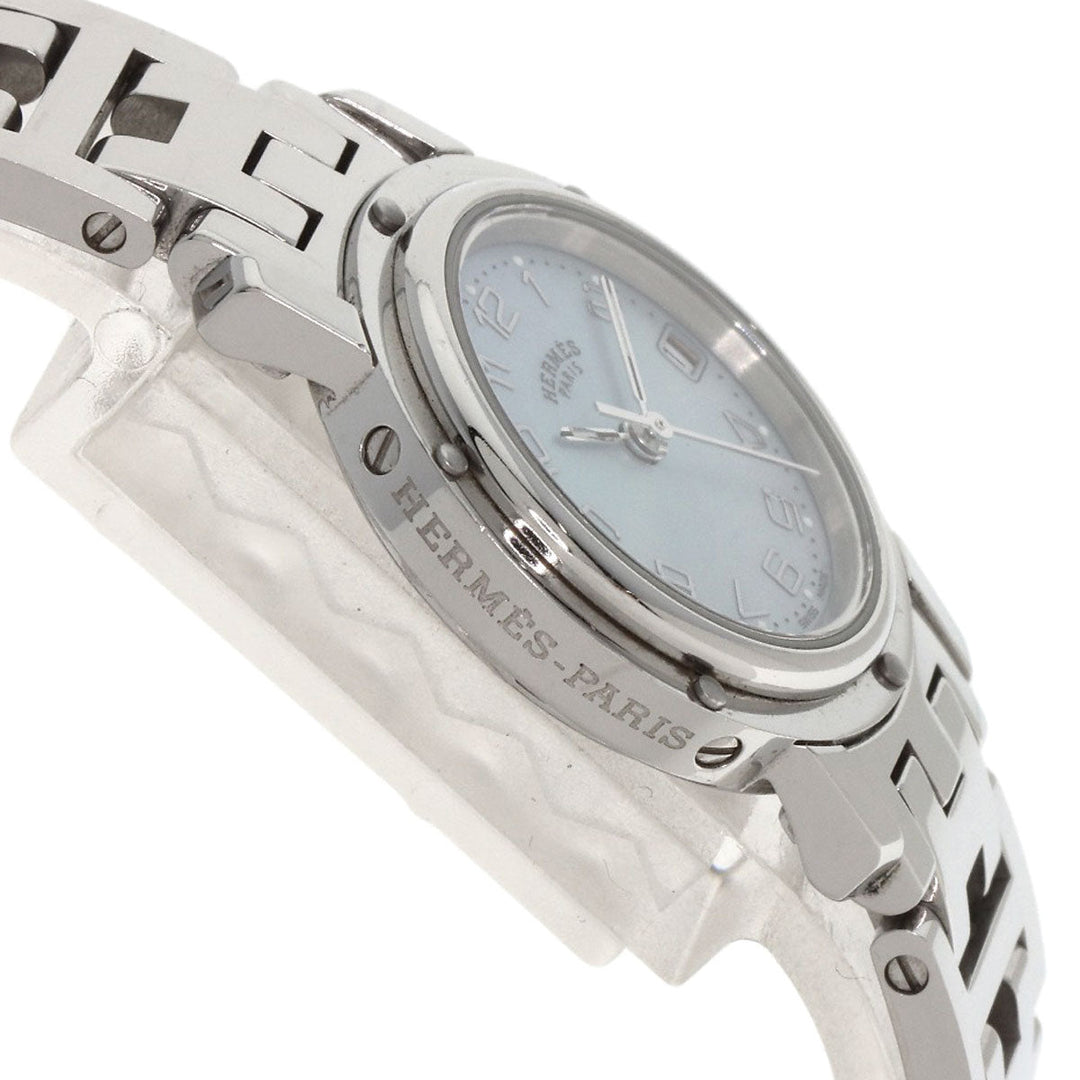 HERMES Watches Quartz CL4.210 Stainless Steel Silver Clipper Nacre Blue shell dial Women Used Authentic