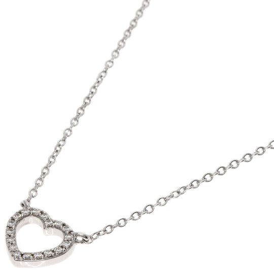 TIFFANY&Co. Necklace K18WG Silver Metro heart diamond Women Used Authentic