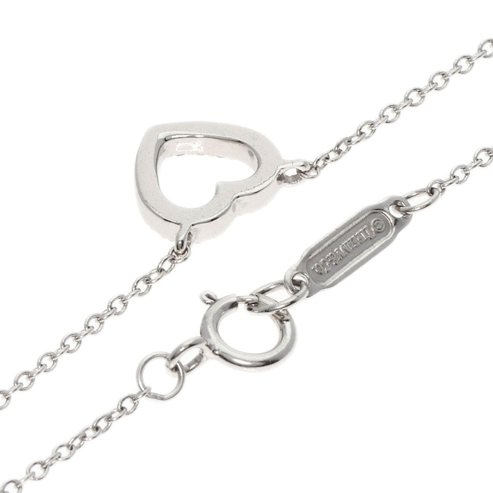 TIFFANY&Co. Necklace K18WG Silver Metro heart diamond Women Used Authentic