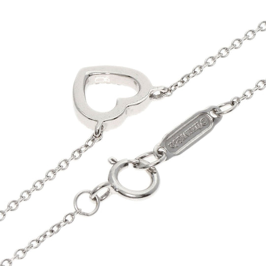 TIFFANY&Co. Necklace K18WG Silver Metro heart diamond Women Used Authentic