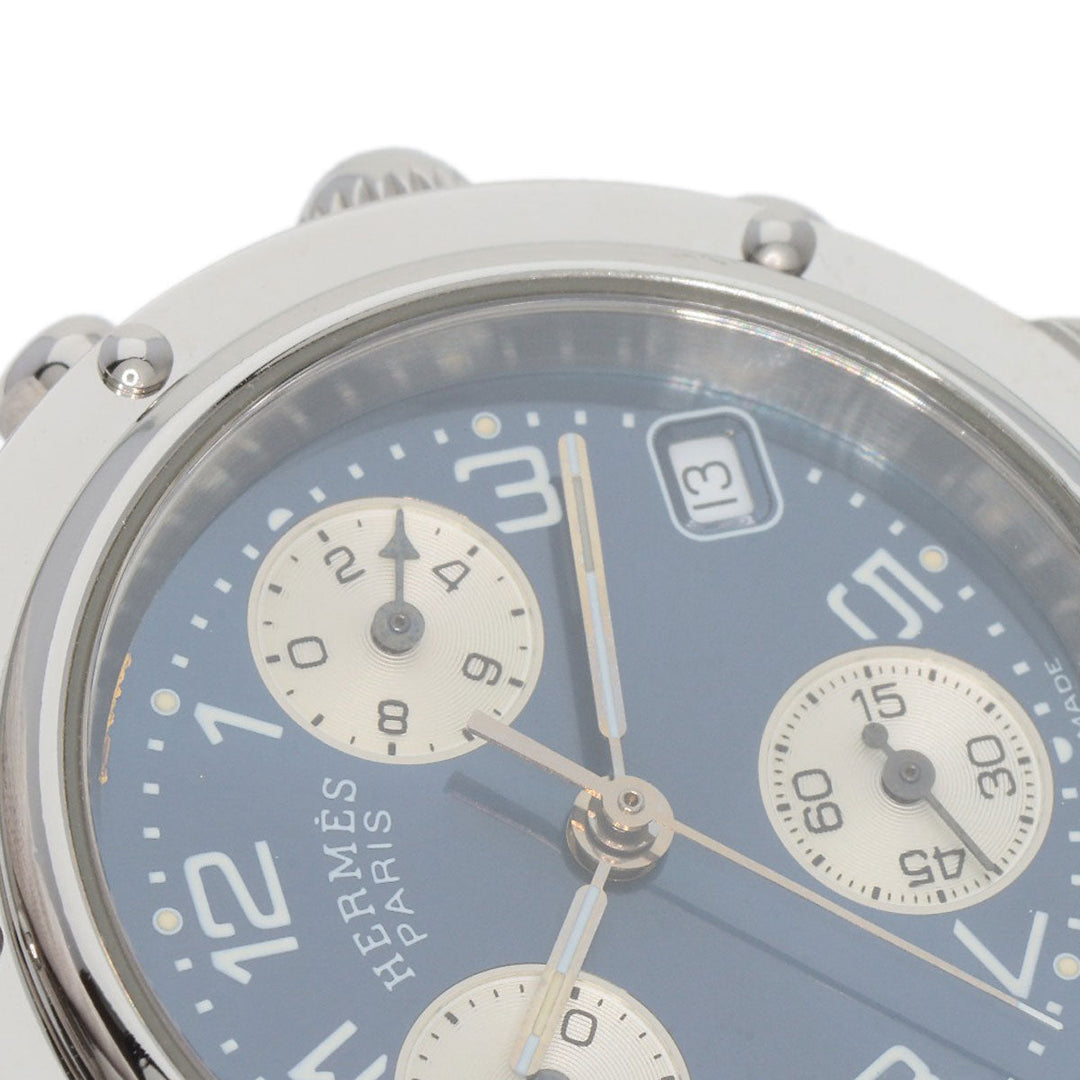 HERMES Watches Quartz CL1.310 Stainless Steel , Stainless Steel Silver Clipper Chronograph blue dial Women Used Authentic