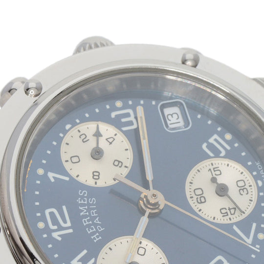 HERMES Watches Quartz CL1.310 Stainless Steel , Stainless Steel Silver Clipper Chronograph blue dial Women Used Authentic
