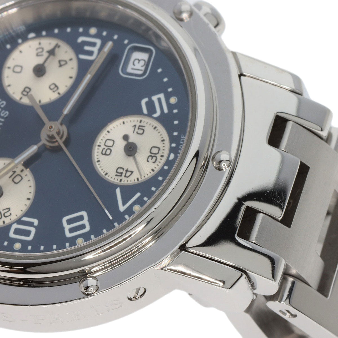 HERMES Watches Quartz CL1.310 Stainless Steel , Stainless Steel Silver Clipper Chronograph blue dial Women Used Authentic