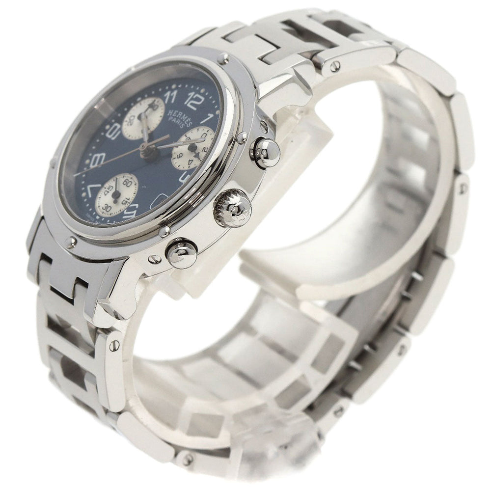 HERMES Watches Quartz CL1.310 Stainless Steel , Stainless Steel Silver Clipper Chronograph blue dial Women Used Authentic