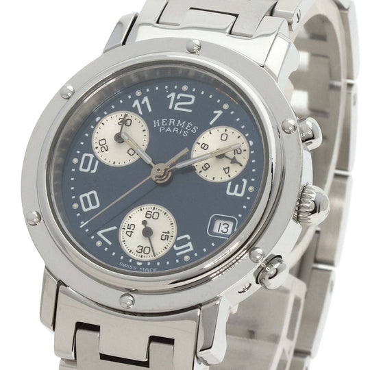 HERMES Watches Quartz CL1.310 Stainless Steel , Stainless Steel Silver Clipper Chronograph blue dial Women Used Authentic