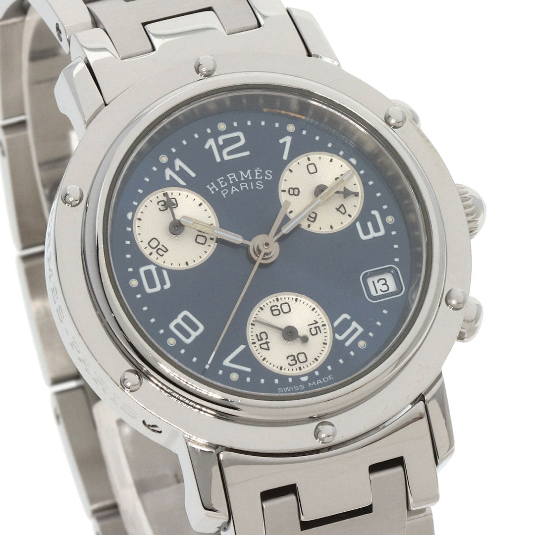 HERMES Watches Quartz CL1.310 Stainless Steel , Stainless Steel Silver Clipper Chronograph blue dial Women Used Authentic