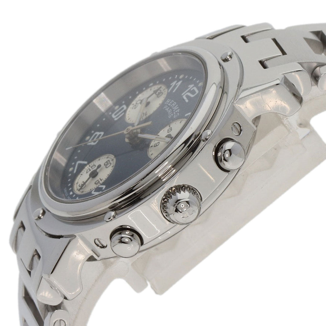HERMES Watches Quartz CL1.310 Stainless Steel , Stainless Steel Silver Clipper Chronograph blue dial Women Used Authentic