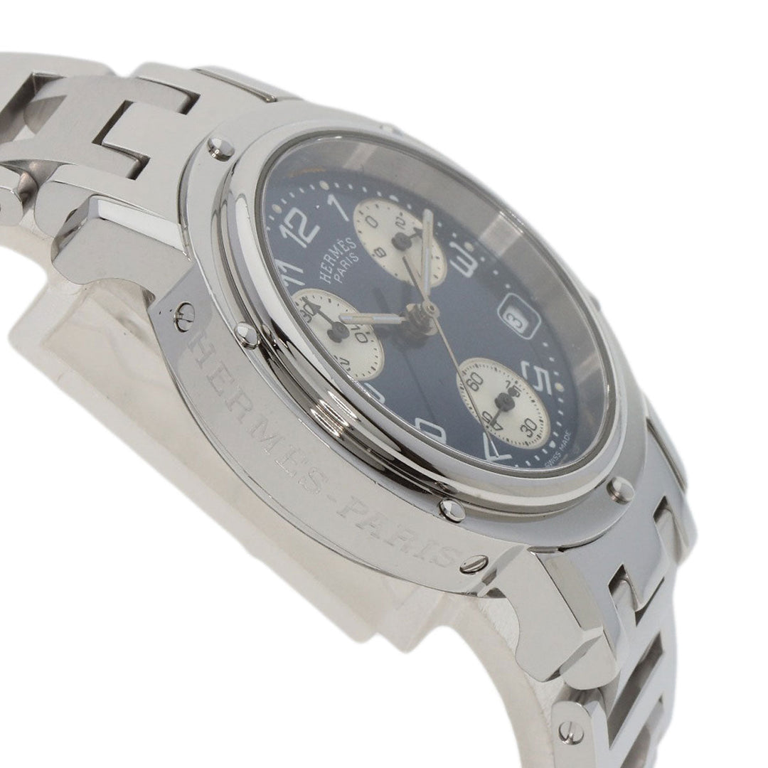 HERMES Watches Quartz CL1.310 Stainless Steel , Stainless Steel Silver Clipper Chronograph blue dial Women Used Authentic