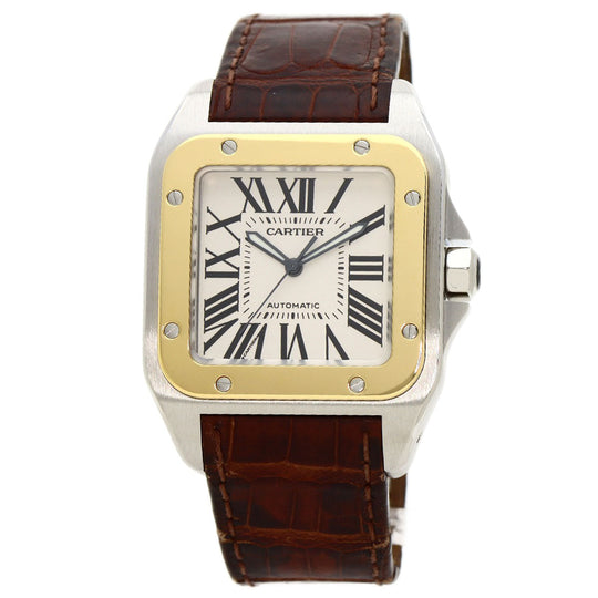 CARTIER Watches Mechanical Automatic W20077X7 Stainless Steel, Leather, K18YG gold Santos 100 LM 100th anniversary model Silver dial mens Used Authentic