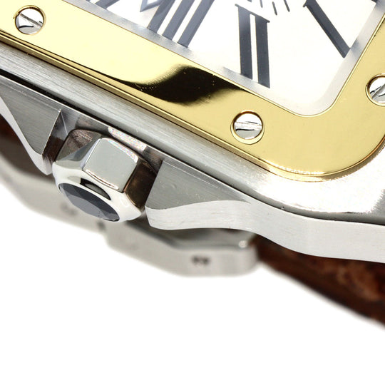 CARTIER Watches Mechanical Automatic W20077X7 Stainless Steel, Leather, K18YG gold Santos 100 LM 100th anniversary model Silver dial mens Used Authentic