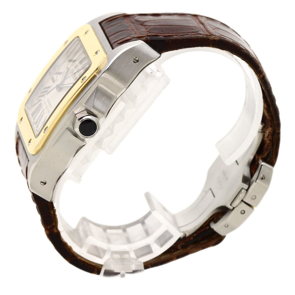 CARTIER Watches Mechanical Automatic W20077X7 Stainless Steel, Leather, K18YG gold Santos 100 LM 100th anniversary model Silver dial mens Used Authentic