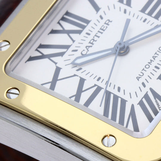 CARTIER Watches Mechanical Automatic W20077X7 Stainless Steel, Leather, K18YG gold Santos 100 LM 100th anniversary model Silver dial mens Used Authentic