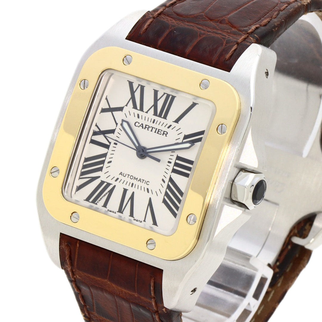CARTIER Watches Mechanical Automatic W20077X7 Stainless Steel, Leather, K18YG gold Santos 100 LM 100th anniversary model Silver dial mens Used Authentic