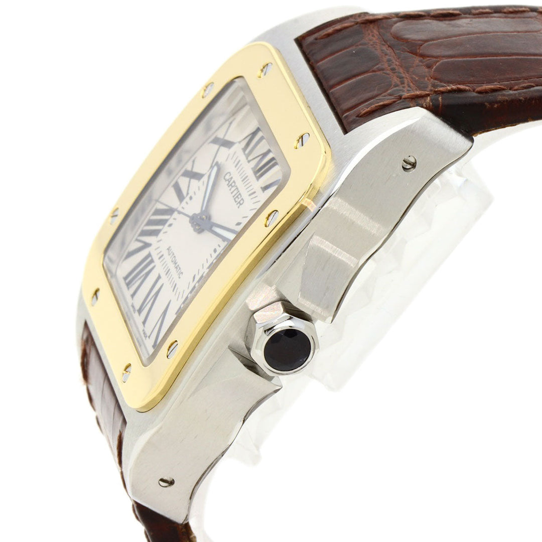 CARTIER Watches Mechanical Automatic W20077X7 Stainless Steel, Leather, K18YG gold Santos 100 LM 100th anniversary model Silver dial mens Used Authentic