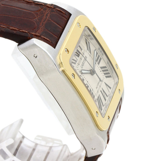 CARTIER Watches Mechanical Automatic W20077X7 Stainless Steel, Leather, K18YG gold Santos 100 LM 100th anniversary model Silver dial mens Used Authentic