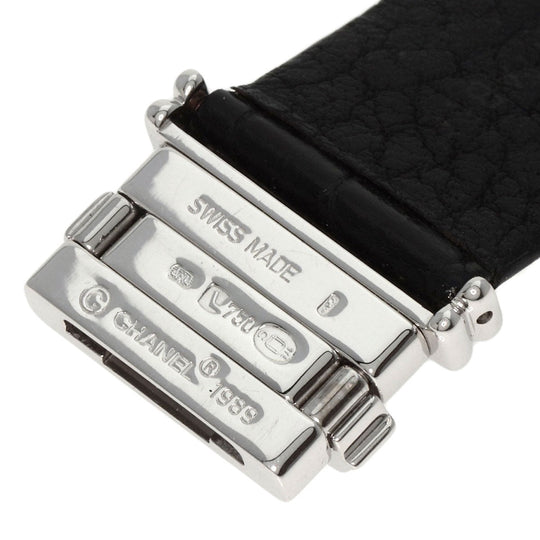 CHANEL Watches Quartz H0106 K18WG , Leather , Diamond Silver Mademoiselle Diamond Bezel Black x white shell dial Women Used Authentic