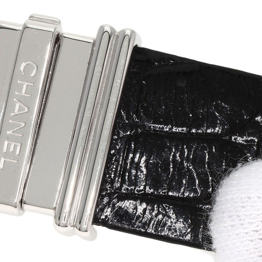 CHANEL Watches Quartz H0106 K18WG , Leather , Diamond Silver Mademoiselle Diamond Bezel Black x white shell dial Women Used Authentic
