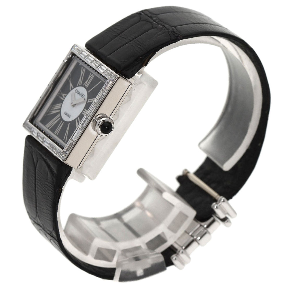CHANEL Watches Quartz H0106 K18WG , Leather , Diamond Silver Mademoiselle Diamond Bezel Black x white shell dial Women Used Authentic