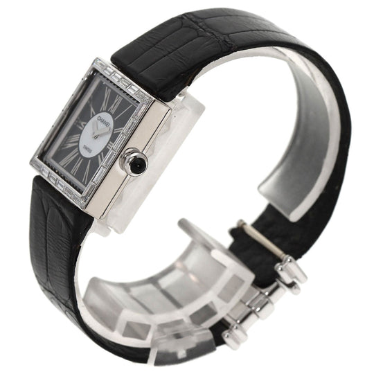 CHANEL Watches Quartz H0106 K18WG , Leather , Diamond Silver Mademoiselle Diamond Bezel Black x white shell dial Women Used Authentic