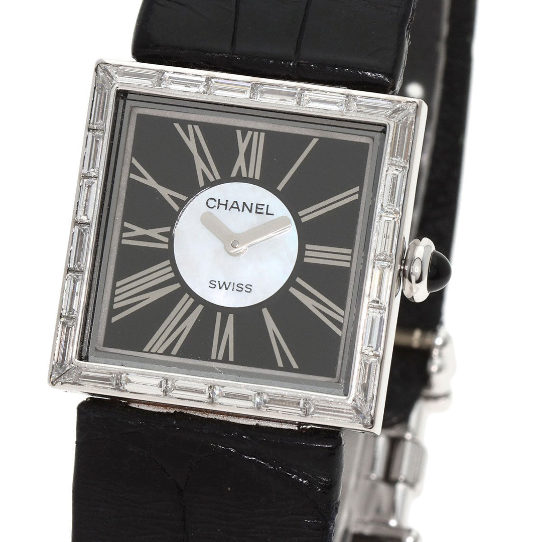 CHANEL Watches Quartz H0106 K18WG , Leather , Diamond Silver Mademoiselle Diamond Bezel Black x white shell dial Women Used Authentic