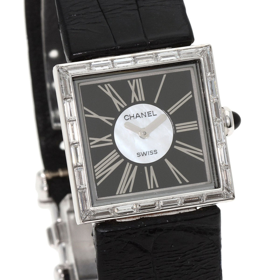 CHANEL Watches Quartz H0106 K18WG , Leather , Diamond Silver Mademoiselle Diamond Bezel Black x white shell dial Women Used Authentic