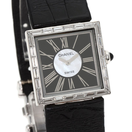 CHANEL Watches Quartz H0106 K18WG , Leather , Diamond Silver Mademoiselle Diamond Bezel Black x white shell dial Women Used Authentic