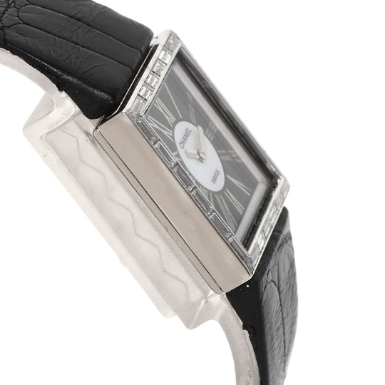 CHANEL Watches Quartz H0106 K18WG , Leather , Diamond Silver Mademoiselle Diamond Bezel Black x white shell dial Women Used Authentic