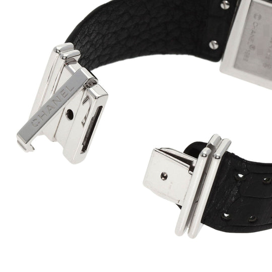 CHANEL Watches Quartz H0106 K18WG , Leather , Diamond Silver Mademoiselle Diamond Bezel Black x white shell dial Women Used Authentic