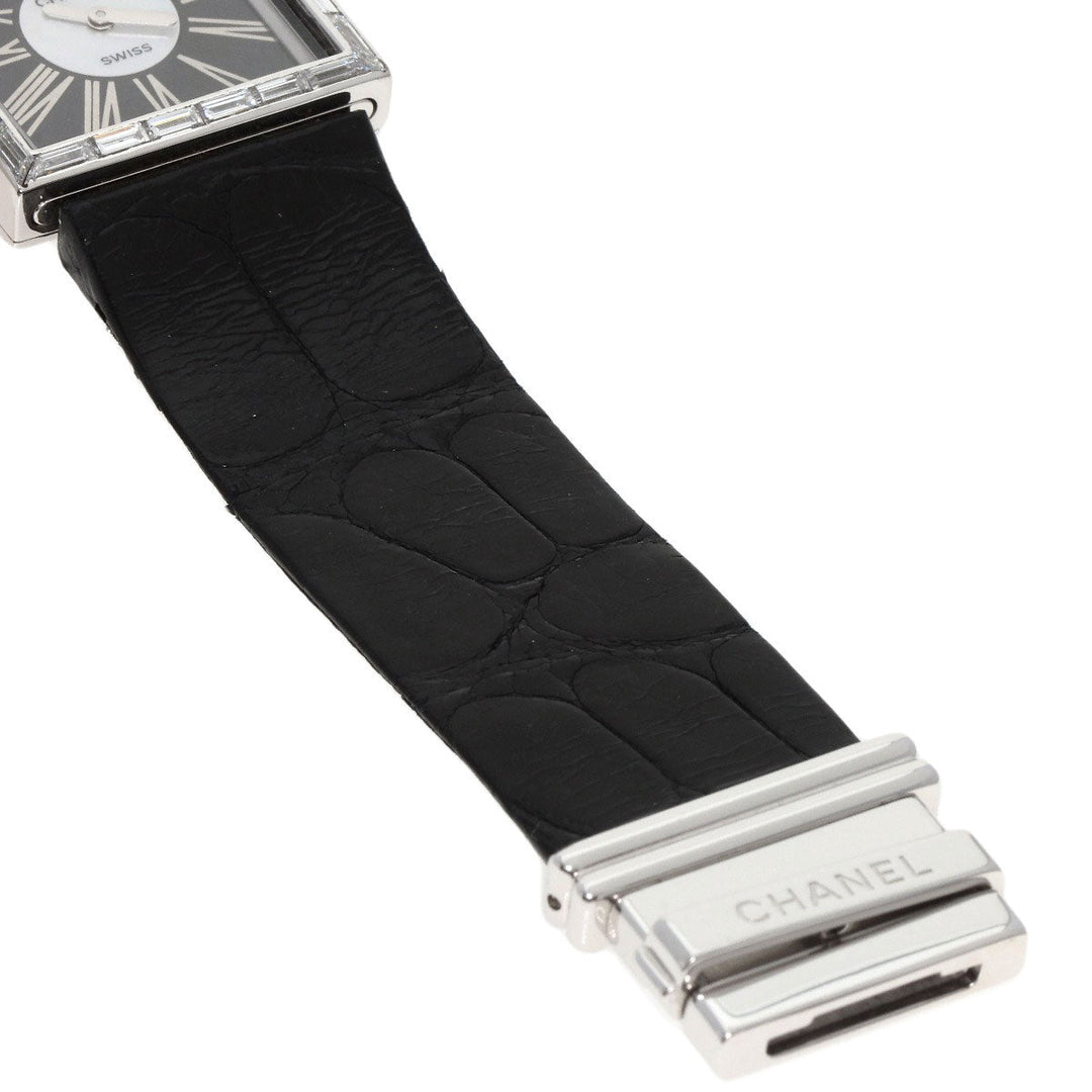 CHANEL Watches Quartz H0106 K18WG , Leather , Diamond Silver Mademoiselle Diamond Bezel Black x white shell dial Women Used Authentic