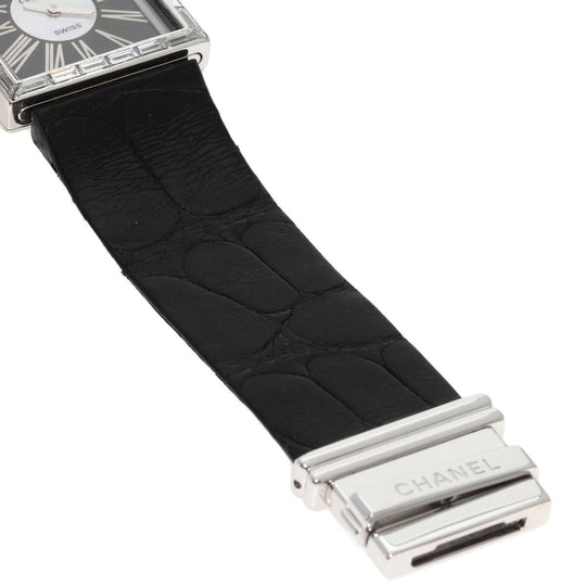 CHANEL Watches Quartz H0106 K18WG , Leather , Diamond Silver Mademoiselle Diamond Bezel Black x white shell dial Women Used Authentic