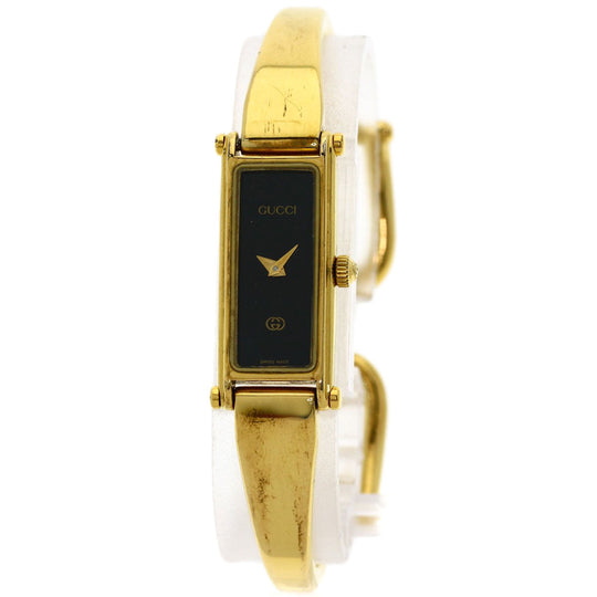 GUCCI Watches Quartz 1500L Gold Plated , Gold Plated gold Square face black dial Women Used Authentic