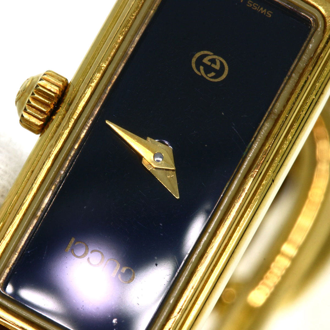 GUCCI Watches Quartz 1500L Gold Plated , Gold Plated gold Square face black dial Women Used Authentic
