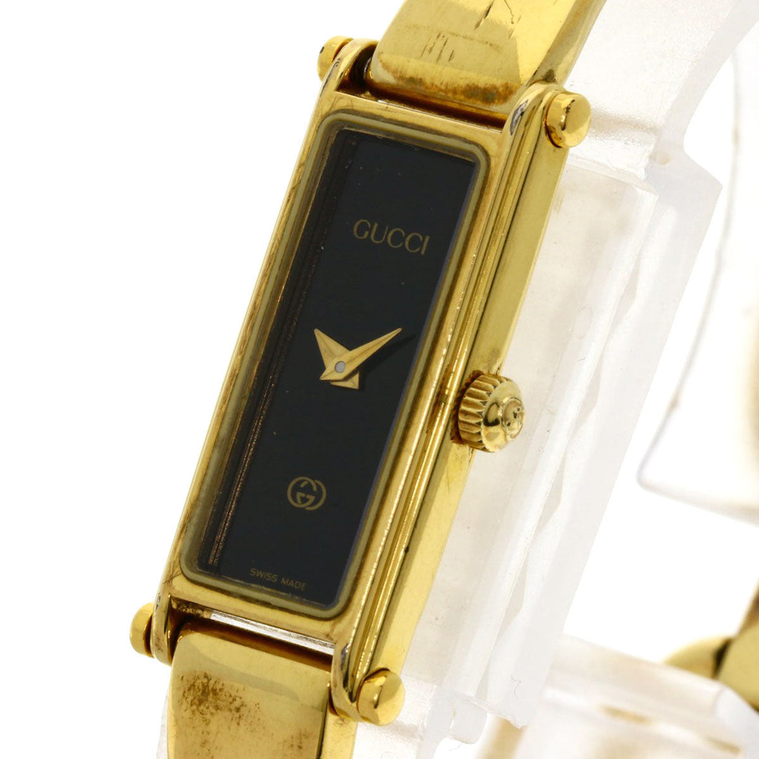 GUCCI Watches Quartz 1500L Gold Plated , Gold Plated gold Square face black dial Women Used Authentic