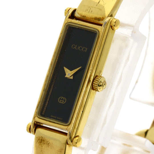 GUCCI Watches Quartz 1500L Gold Plated , Gold Plated gold Square face black dial Women Used Authentic