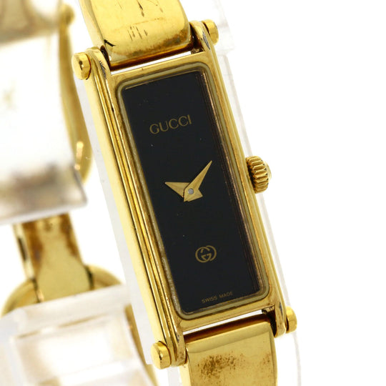 GUCCI Watches Quartz 1500L Gold Plated , Gold Plated gold Square face black dial Women Used Authentic
