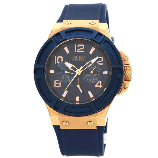 Guess Watches Quartz U0247G3 Gold Plated, Rubber gold Chronograph Navy dial mens Used Authentic