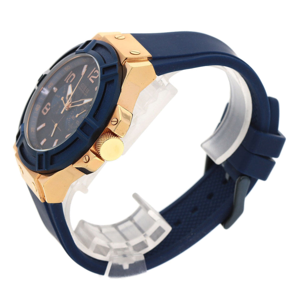 Guess Watches Quartz U0247G3 Gold Plated, Rubber gold Chronograph Navy dial mens Used Authentic