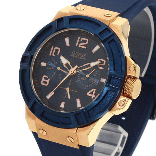 Guess Watches Quartz U0247G3 Gold Plated, Rubber gold Chronograph Navy dial mens Used Authentic