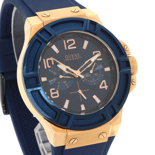 Guess Watches Quartz U0247G3 Gold Plated, Rubber gold Chronograph Navy dial mens Used Authentic