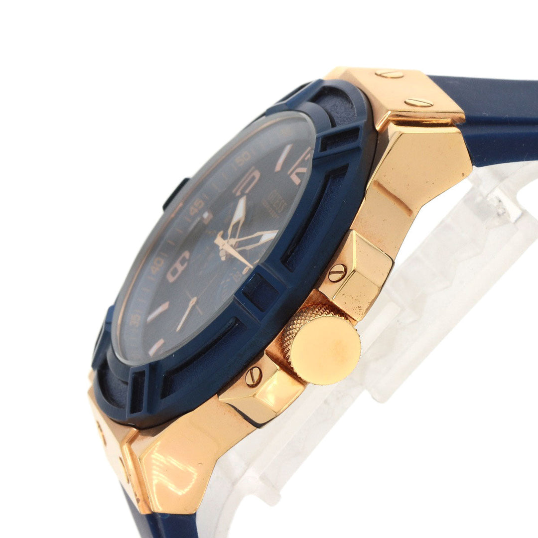 Guess Watches Quartz U0247G3 Gold Plated, Rubber gold Chronograph Navy dial mens Used Authentic